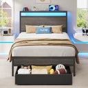 Queen Bed Frame with Storage Headboard, LED Lights & Charging Station