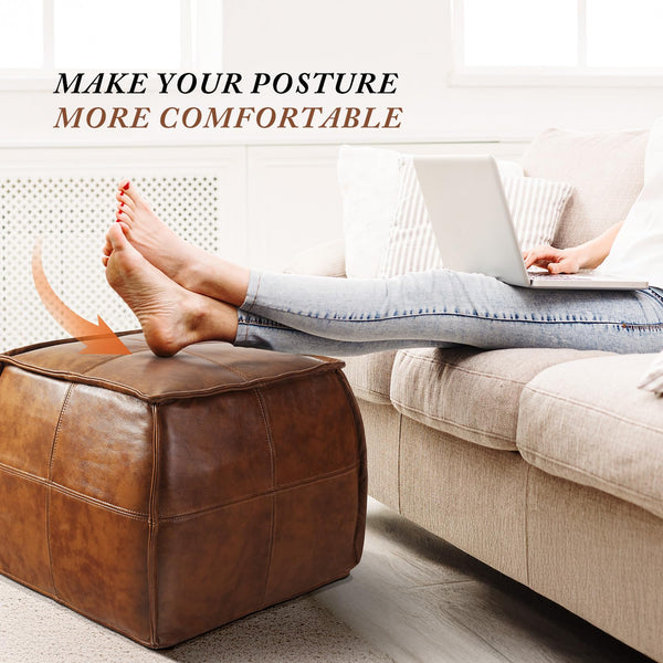 Genuine Leather Ottoman Pouf – Square & Round Foot Rest