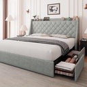 Upholstered Bed Frame with Storage Drawers & Charging Station