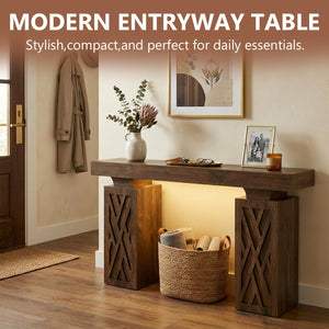 63-Inch Console Table with LED Light & Charging Station