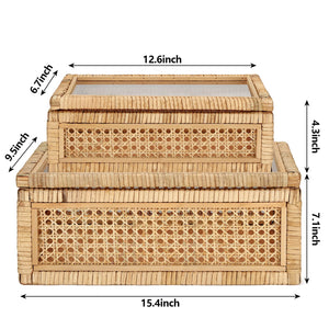Rattan Storage Baskets with Glass Lids Set of 2