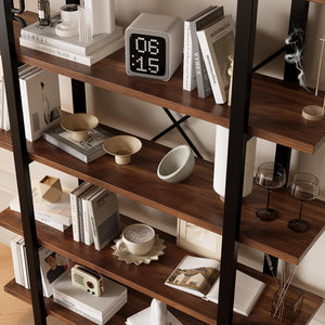 6-Tier Industrial Bookshelf with Metal Frame