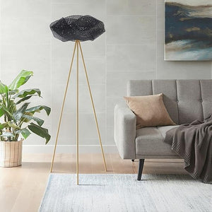 Bamboo Tripod Floor Lamp with Handwoven Lotus Shade