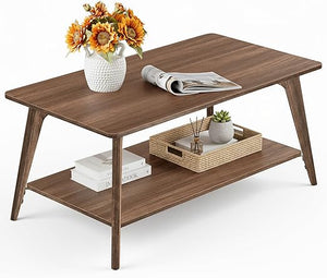 2-Tier Coffee Table with Storage Shelf and Tapered Legs