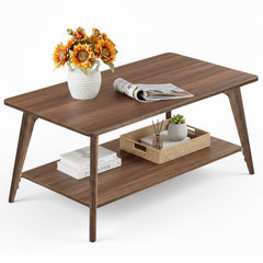 2-Tier Coffee Table with Storage & Tapered Legs