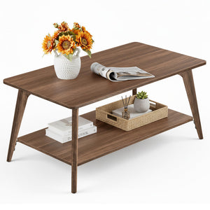 2-Tier Coffee Table with Storage & Tapered Legs