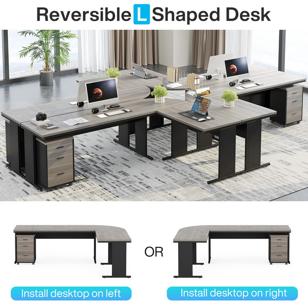 L-Shaped Executive Desk with File Cabinet & Drawers