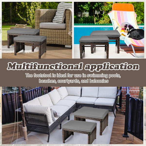 Outdoor Wicker Patio Ottoman Set of 2 with Removable Cushions