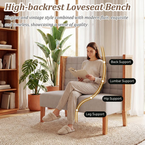 Loveseat Settee Bench with Rattan Arms