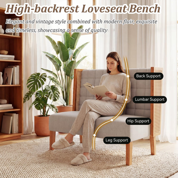 Loveseat Settee Bench with Rattan Arms