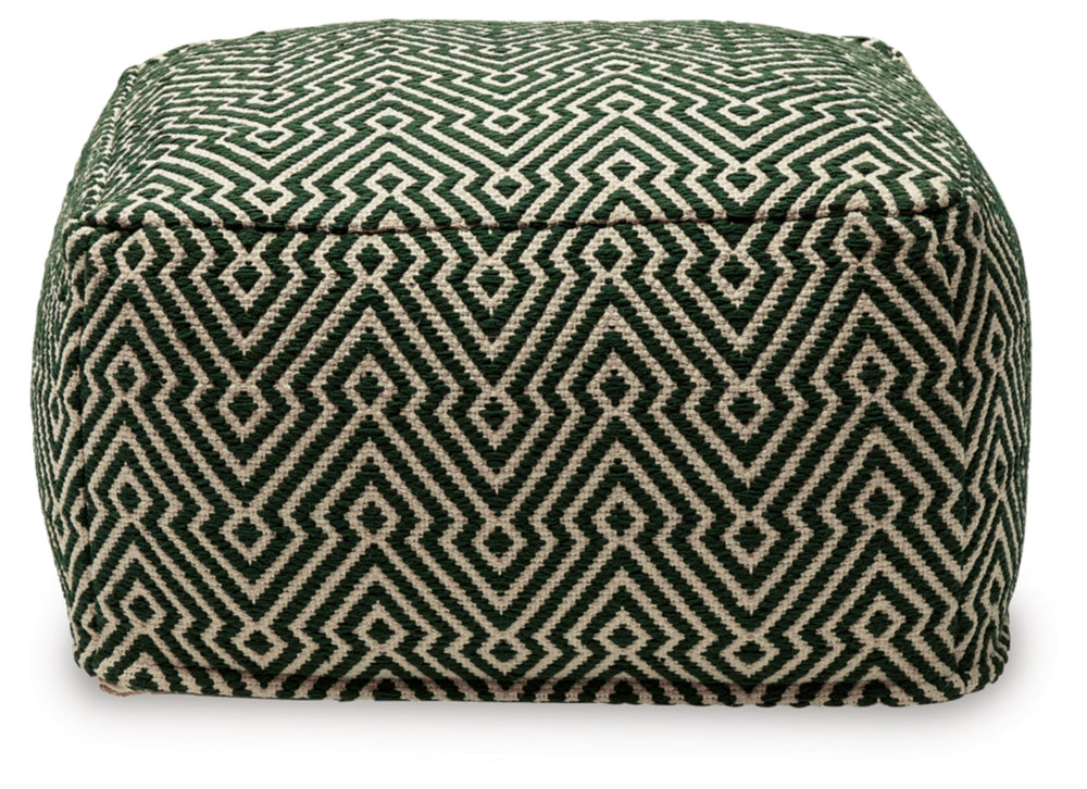 Green & Beige Geometric Handwoven Cotton Pouf Ottoman