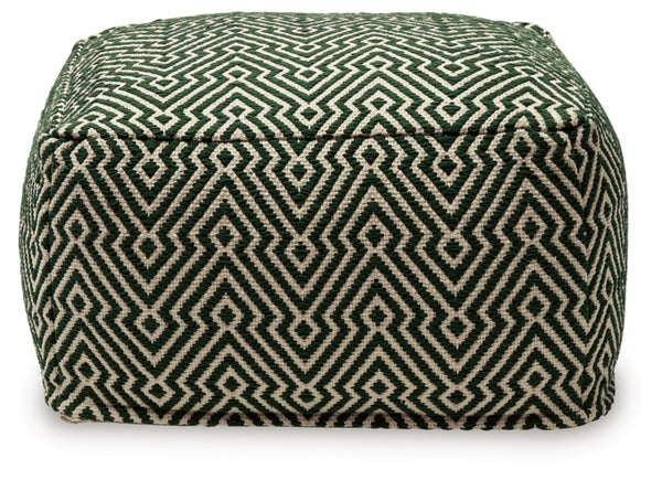 Green & Beige Geometric Handwoven Cotton Pouf Ottoman