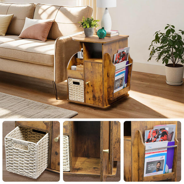 Rotating End Table with Storage & Swivel Base