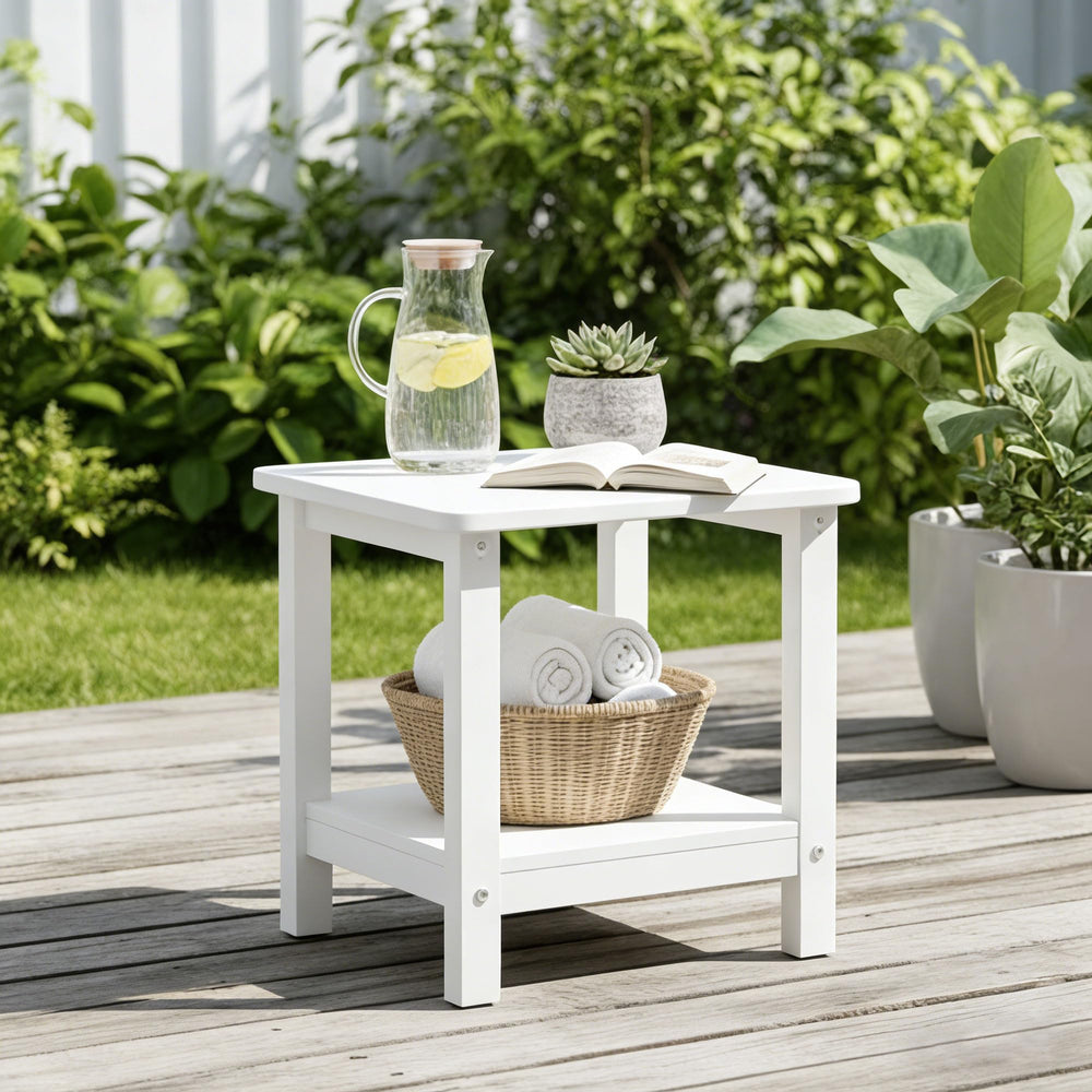 2-Tier Outdoor HDPE Side Table with Storage