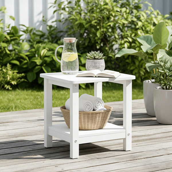 2-Tier Outdoor HDPE Side Table with Storage