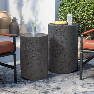 Concrete Nesting Side Table Set of 2 – Round & Rectangular Outdoor Accent Tables
