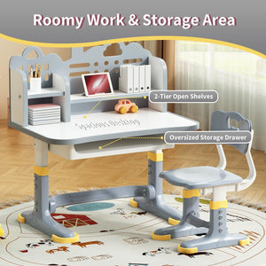 Height Adjustable Kids Desk and Chair Set with Storage