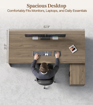L-Shaped Executive Desk with Power Outlets & Storage