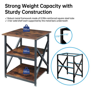 3-Tier Large Printer Stand with Height-Adjustable Shelf & Rolling Casters