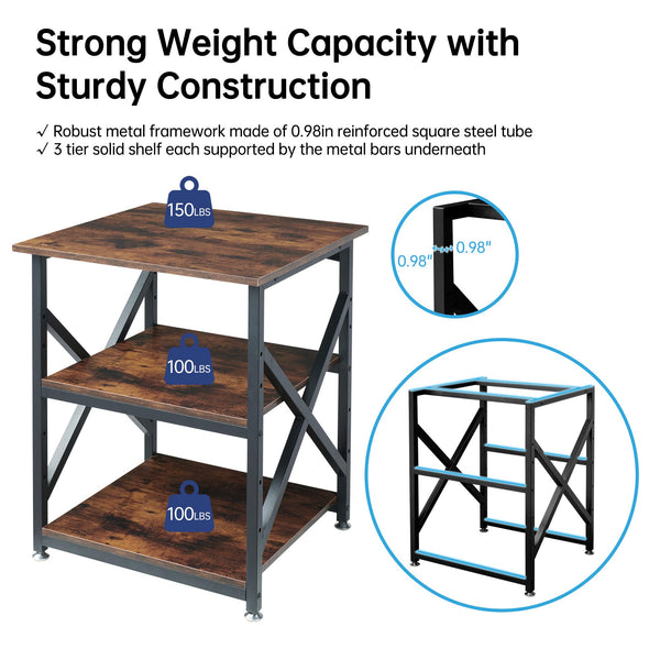 3-Tier Large Printer Stand with Height-Adjustable Shelf & Rolling Casters