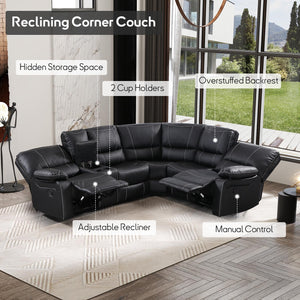 L-Shaped Recliner Sectional Sofa with Cup Holders & Storage