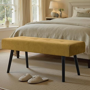 Corduroy Upholstered Entryway Bench with Metal Frame