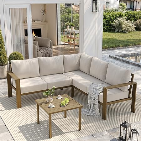 L-Shaped Outdoor Sectional Sofa Set with Coffee Table