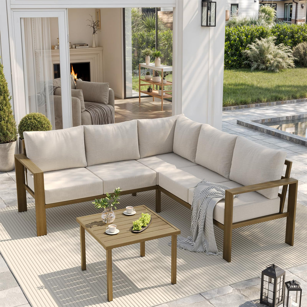 L-Shaped Outdoor Sectional Sofa Set with Coffee Table