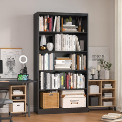 5-Tier Metal Bookcase, 66" Tall with Adjustable Shelves