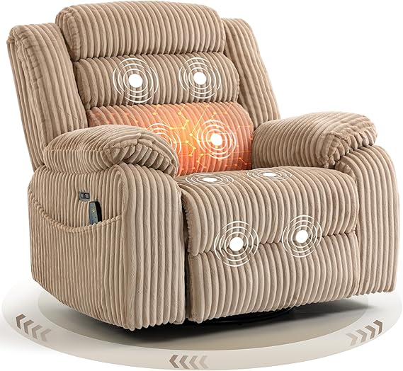 Power Swivel Rocker Recliner Chair with Massage & Heat