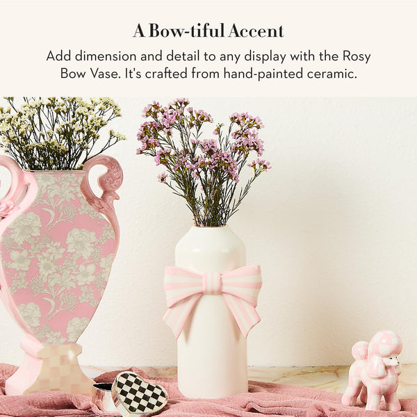 Pink Ceramic Bow Vase with Floral Accent