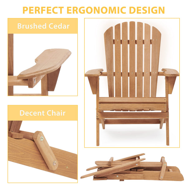 Folding Solid Wood Adirondack Chair with Pre-Assembled Backrest