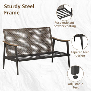 Outdoor Patio Loveseat Sofa with Wicker Backrest & Thick Cushion