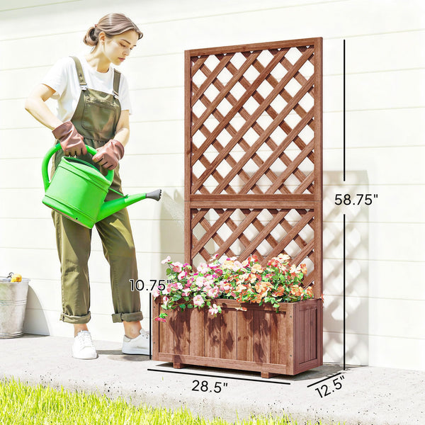 Wooden Raised Garden Bed with Trellis 59" Outdoor Planter Box with Drainage Holes