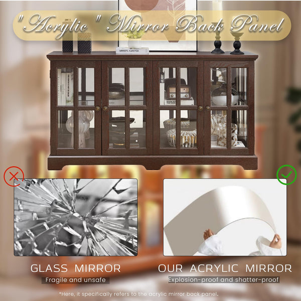 4-Door LED Glass Curio Cabinet with Adjustable Shelves