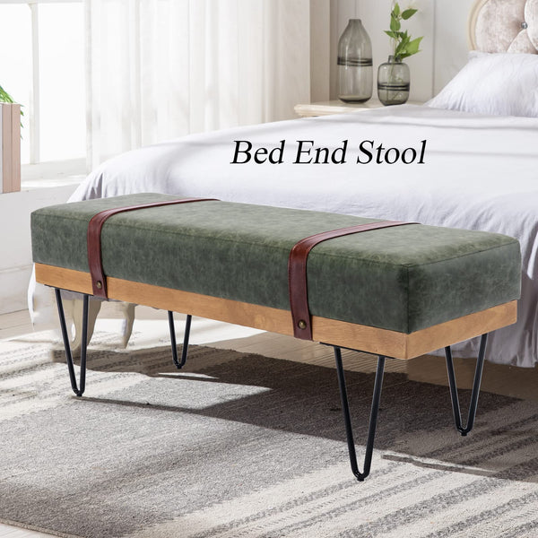 PU Leather Rectangle Ottoman Bench with Metal Legs