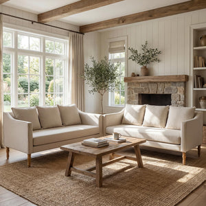 Farmhouse Loveseat Sofa with Wood Legs – 63" 3-Seater Couch