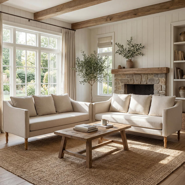 Farmhouse Loveseat Sofa with Wood Legs – 63" 3-Seater Couch