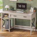 SEDETA Farmhouse Small Desk with Drawers, 40" Computer Desk with Storage Shelves, Writing Desk for Small Space and Power Outlet, Desk for Bedroom, Home Office, Mahogany Grey