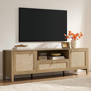 Rattan TV Stand with Drawer & Storage Cabinets