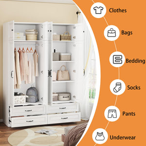 Wardrobe Closet with 2 Doors, 2 Drawers & Hanging Rod