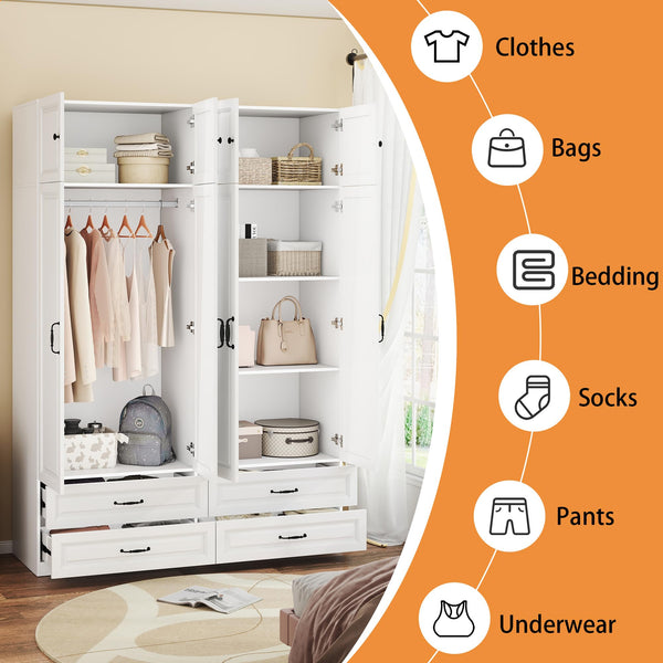 Wardrobe Closet with 2 Doors, 2 Drawers & Hanging Rod