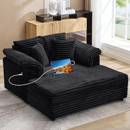Oversized Chaise Lounge Chair with USB Port & Throw Pillows