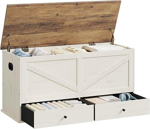 Farmhouse Storage Bench with 2 Fabric Drawers