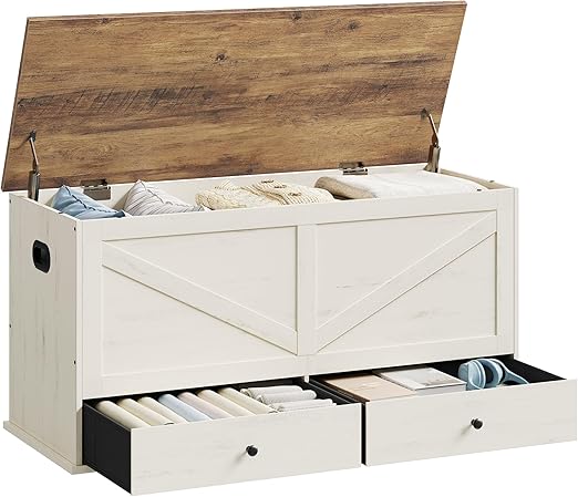 Farmhouse Storage Bench with 2 Fabric Drawers