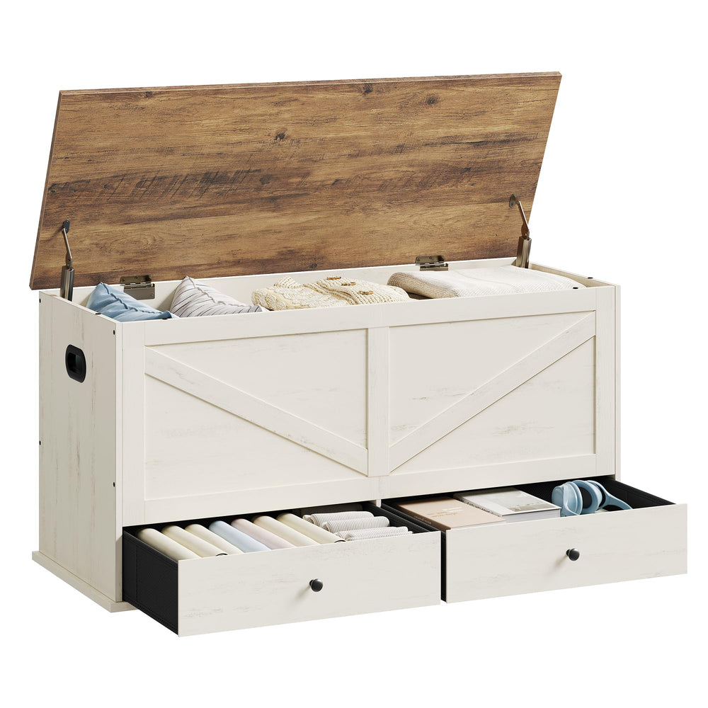 Farmhouse Storage Bench with 2 Fabric Drawers