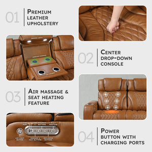 Power Reclining Sofa with Heat, Massage & Wireless Charging