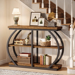 Industrial 3-Tier Console Table with Arched Metal Frame