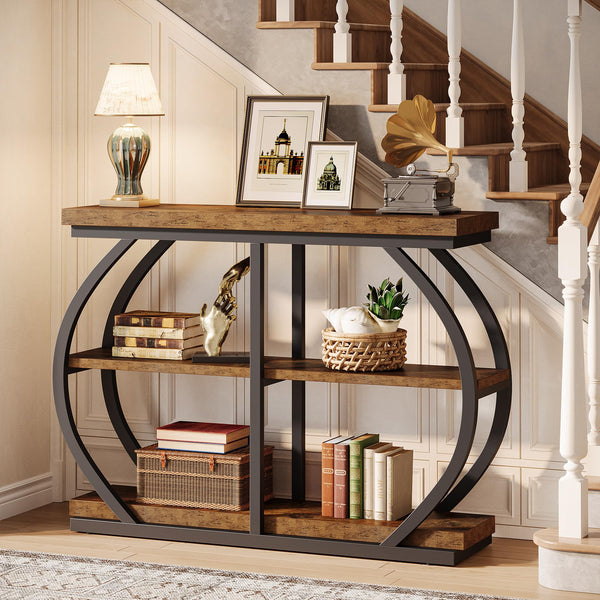 Industrial 3-Tier Console Table with Arched Metal Frame