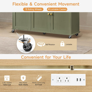 Kitchen Island with Power Outlet & Drop Leaf